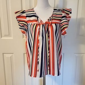 Striped Flutter Blouse 🩷💙💛